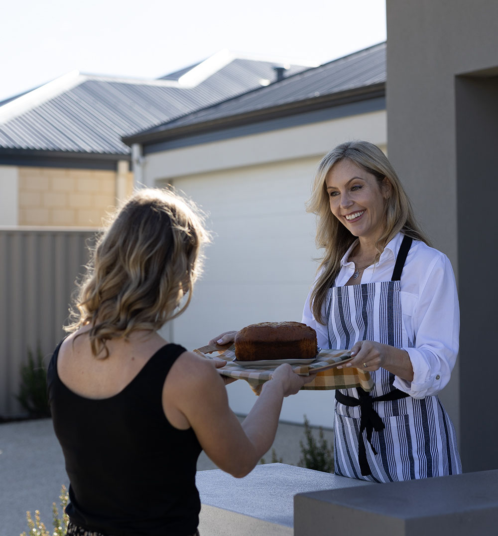 Friendly Neighbors talking to each other in the community focused land development Constellar