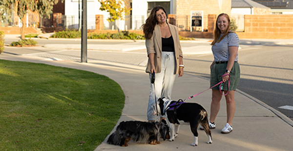 Two women walking around in the family friendly land development in Constellar, just 4 minutes from Byford in Perth